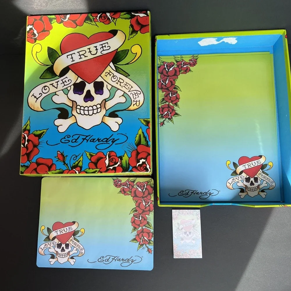 Ed Hardy / Lisa Frank True Love Forever Photo Storage Box & Stationary Set RARE